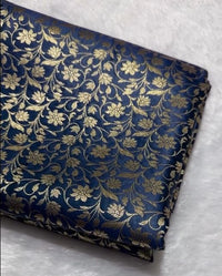 Midnight Blue Banarasi Silk Saree with All-Over Gold Zari Floral Jaal Weaving