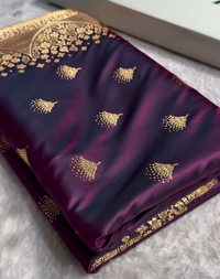 Royal Plum Silk Saree with Gold Zari Paisley Butta