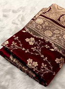 Royal Maroon Silk Saree with Heavy Gold Zari Floral Weaving