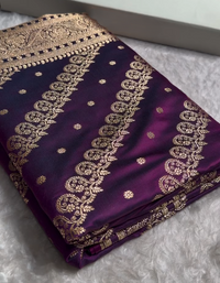 Royal Purple Banarasi Silk Saree with Gold Zari Paisley Border and Butta