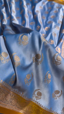 Royal Blue Satin Silk Saree with Exquisite Golden Zari Border and Paisley Weaving