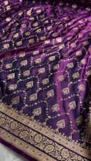 Royal Purple Satin Silk Saree with Elegant Golden Zari Floral Weaving