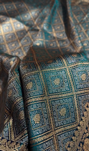 Teal Green Satin Silk Saree with Intricate Golden Zari Check Weaving