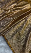 Radiant Golden Satin Silk Saree with All-Over Floral Zari Weaving