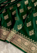 Emerald Green Silk Saree with Heavy Gold Zari Floral Weaving