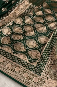 Emerald Green Silk Saree with Heavy Gold Zari Floral Weaving