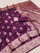 Royal Purple Silk Saree with Antique Gold Zari Butta & Heavy Woven Pallu