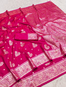 Rani Pink Silk Saree with Gold Zari Butta & Heavy Antique Zari Pallu