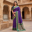 Royal Purple Silk Saree with Emerald Green Antique Zari Border and Traditional Woven Pallu