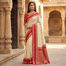 Cream Silk Saree with Rich Red Antique Zari Border & Grand Woven Pallu