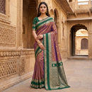 Dual Tone Purple Silk Saree with Bottle Green Antique Zari Border & Heavy Woven Pallu