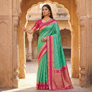 Sea Green Silk Saree with Rani Pink Antique Zari Border & Rich Woven Pallu