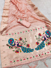 Elegant Peach Paithani Silk Saree with Peacock Pallu & Traditional Zari Border | Premium Festive & Wedding Wear