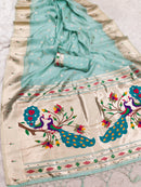 Graceful Sea Green Paithani Silk Saree with Peacock Pallu & Traditional Zari Border | Premium Festive & Wedding Wear