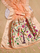 Elegant Peach Paithani Silk Saree with Multicolor Parrot Tree Pallu & Rich Zari Border | Premium Festive & Wedding Wear