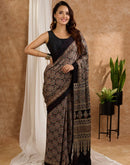 Heritage Noir Semi Gajji Silk Saree with Ajrakh Inspired Intricate Pallu Design