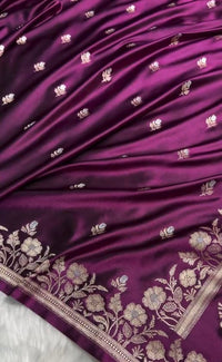 Royal Purple Banarasi Silk Saree with Silver Zari Butti & Floral Border | Premium Wedding & Festive Wear