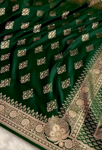 Emerald Green Silk Saree with Heavy Gold Zari Floral Weaving