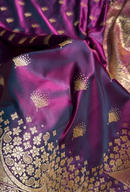 Royal Plum Silk Saree with Gold Zari Paisley Butta