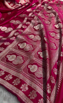 Rani Pink Pure Katan Silk Banarasi Saree with Silver Zari Butta & Rich Woven Border