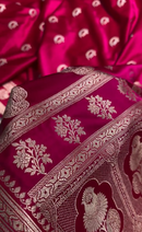 Rani Pink Pure Katan Silk Banarasi Saree with Silver Zari Butta & Rich Woven Border