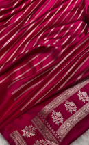 Rani Pink Pure Katan Silk Banarasi Saree with Silver Zari Butta & Rich Woven Border