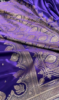Royal Purple Banarasi Silk Saree with Gold Zari Butta & Rich Woven Border