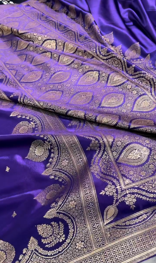 Royal Purple Banarasi Silk Saree with Gold Zari Butta & Rich Woven Border