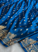 Royal Blue Banarasi Silk Saree with Gold Zari Butta & Floral Woven Border