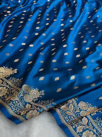 Royal Blue Banarasi Silk Saree with Gold Zari Butta & Floral Woven Border