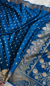 Royal Blue Banarasi Silk Saree with Gold Zari Butta & Floral Woven Border