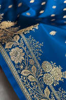 Royal Blue Banarasi Silk Saree with Gold Zari Butta & Floral Woven Border