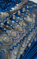 Royal Blue Banarasi Silk Saree with Gold Zari Butta & Floral Woven Border