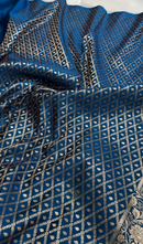 Royal Blue Banarasi Silk Saree with Gold Zari Butta & Floral Woven Border
