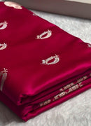 Rani Pink Pure Katan Silk Banarasi Saree with Silver Zari Butta & Rich Woven Border