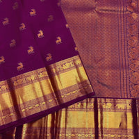 Pure Purple Kanjivaram Saree with Golden Deer Motifs