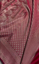 Rose Red Banarasi Silk Saree with All-Over Hexagon Zari Weaving & Rich Border | Premium Wedding Wear