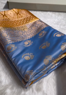 Royal Blue Satin Silk Saree with Exquisite Golden Zari Border and Paisley Weaving