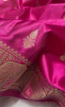 Royal Rani Pink Banarasi Silk Saree with Gold Zari Border & Delicate Buttas