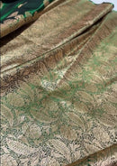 Emerald Green Banarasi Silk Saree with Gold Zari Paisley Buttas & Regal Border