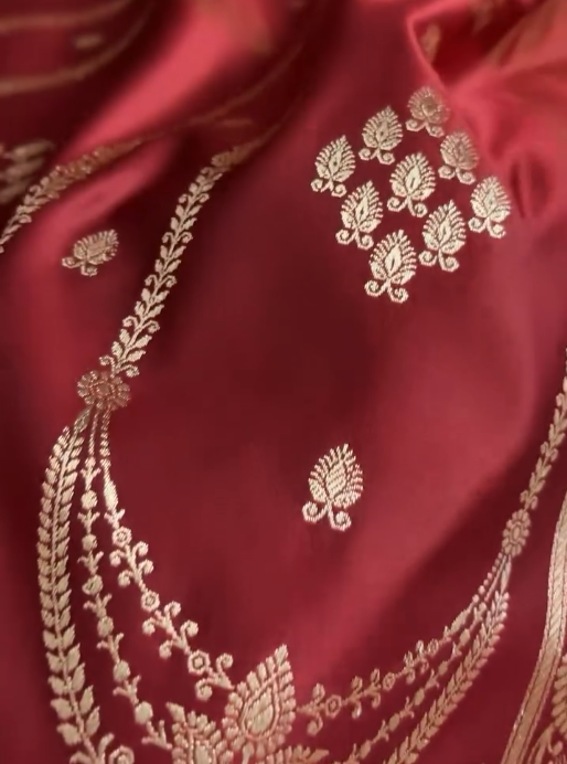 Classic Red Silk Saree with Gold Zari Butta Weaving