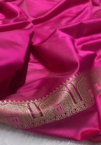 Royal Rani Pink Banarasi Silk Saree with Gold Zari Border & Delicate Buttas
