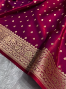 Deep Wine Banarasi Silk Saree with Gold Zari Butta and Heavy Traditional Border
