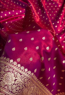 Deep Wine Banarasi Silk Saree with Gold Zari Butta and Heavy Traditional Border