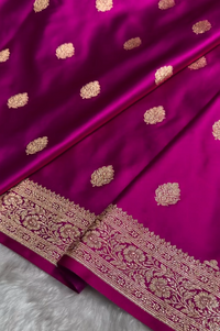 Magenta Banarasi Silk Saree with Gold Zari Butta and Rich Woven Border