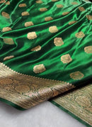 Emerald Green Banarasi Silk Saree with Gold Zari Paisley Buttas & Regal Border