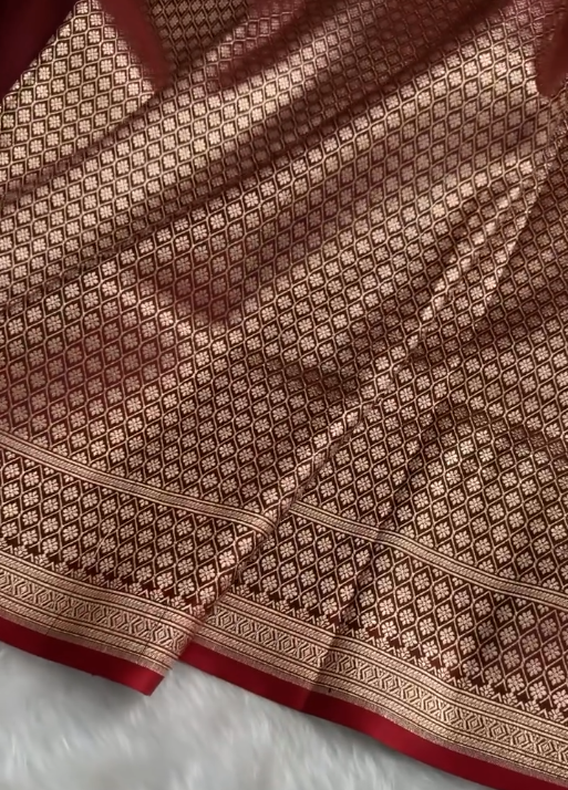 Classic Red Silk Saree with Gold Zari Butta Weaving