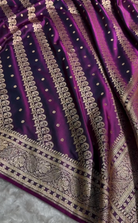 Royal Purple Banarasi Silk Saree with Gold Zari Paisley Border and Butta