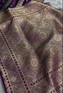 Royal Purple Banarasi Silk Saree with Gold Zari Paisley Border and Butta