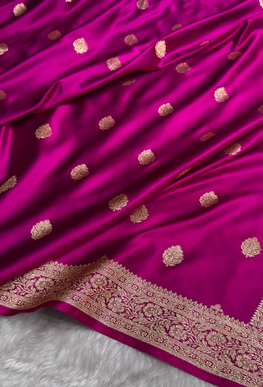 Magenta Banarasi Silk Saree with Gold Zari Butta and Rich Woven Border